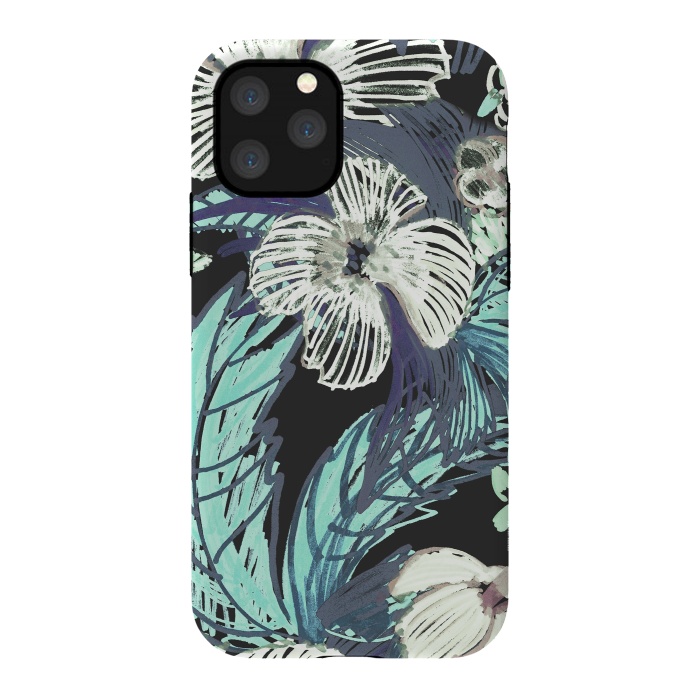 iPhone 11 Pro StrongFit tropical flowers and leaves marker sketch by Oana 