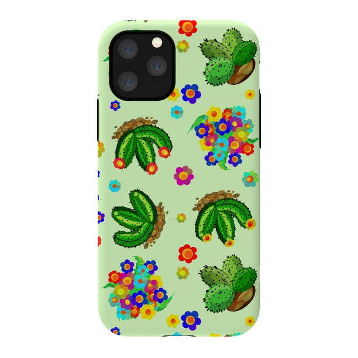 iPhone 11 Pro StrongFit Succulents, Cactus and Flowers Doodles Greenery  by BluedarkArt