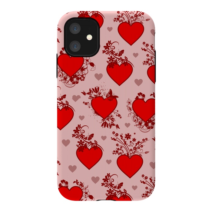 iPhone 11 StrongFit Valentine's Day Vintage Floral Hearts by BluedarkArt