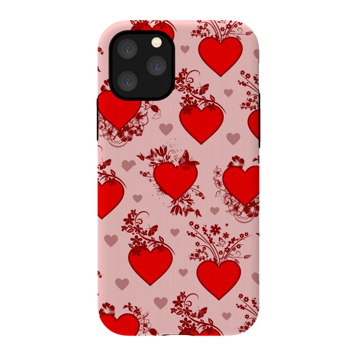 iPhone 11 Pro StrongFit Valentine's Day Vintage Floral Hearts by BluedarkArt