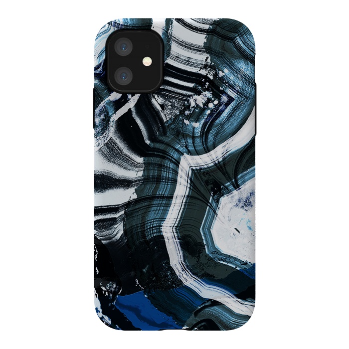 iPhone 11 StrongFit Dark blue ink brushed agata marble by Oana 