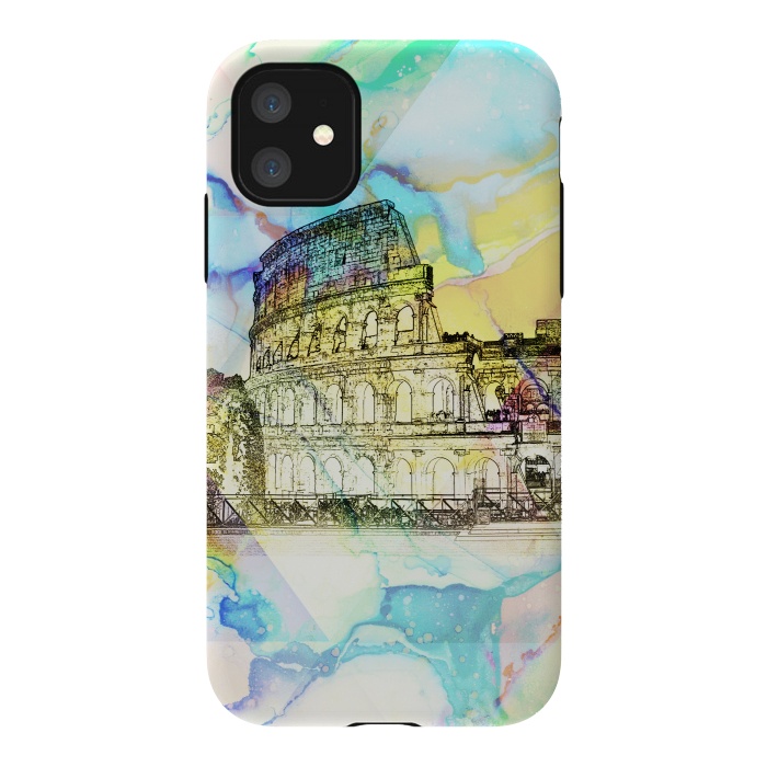iPhone 11 StrongFit Colosseum Rome Italy ink sketch and watercolor painting by Oana 