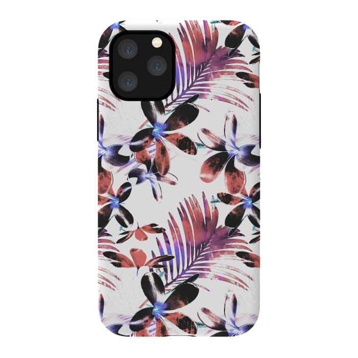 iPhone 11 Pro StrongFit Pink purple tropical hibiscus and palm leaves by Oana 