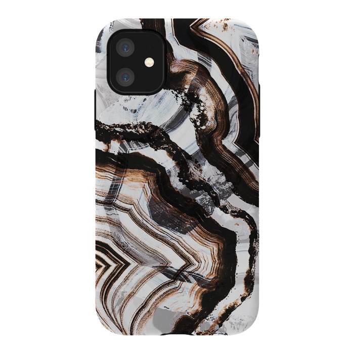 iPhone 11 StrongFit Agate marble brown brushtroke stripes by Oana 