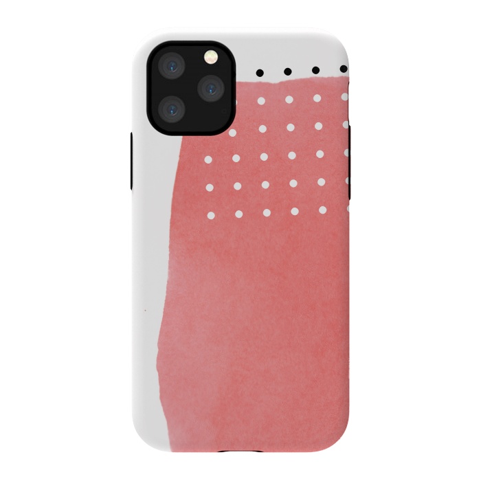 iPhone 11 Pro StrongFit Abstract Pink Watercolor Brushstroke with Black and White Polka Dots by amini54