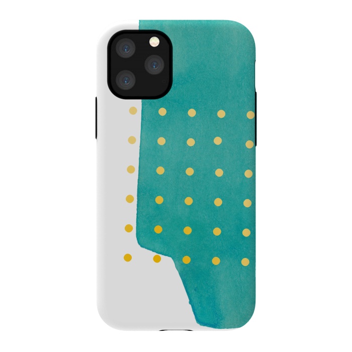 iPhone 11 Pro StrongFit Abstract Teal Watercolor Brushstroke with Yellow Polka Dots by amini54