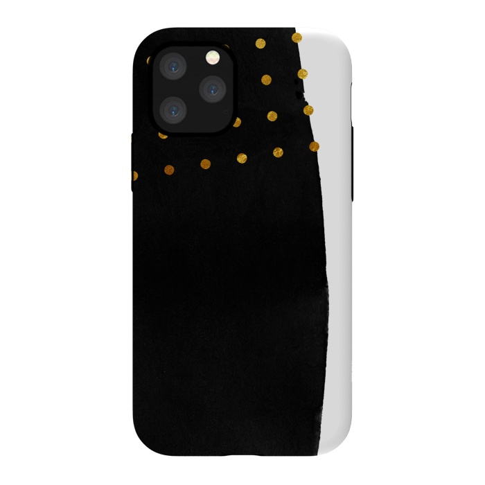 iPhone 11 Pro StrongFit Black Abstract Watercolor Brushstroke with Gold Polka Dots by amini54
