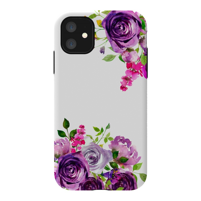 iPhone 11 StrongFit Hand drawn purple and pink florals on white by  Utart