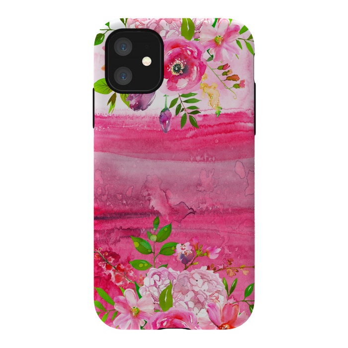 iPhone 11 StrongFit Pink watercolor florals by  Utart