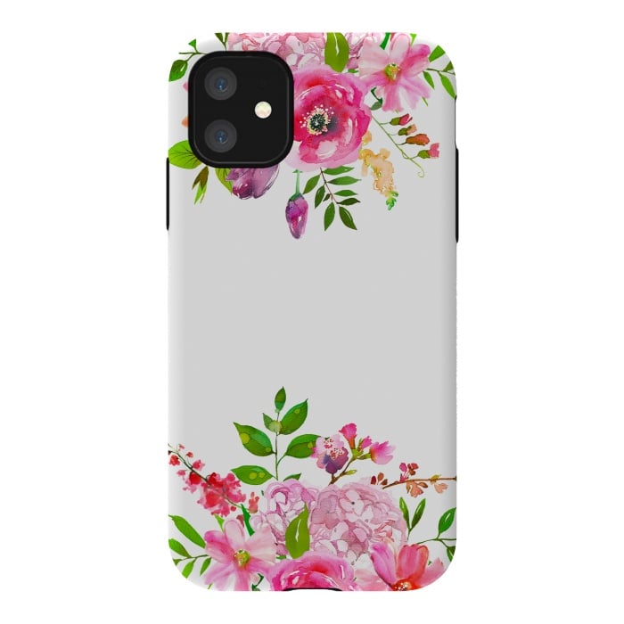 iPhone 11 StrongFit Pink Watercolor florals on white by  Utart