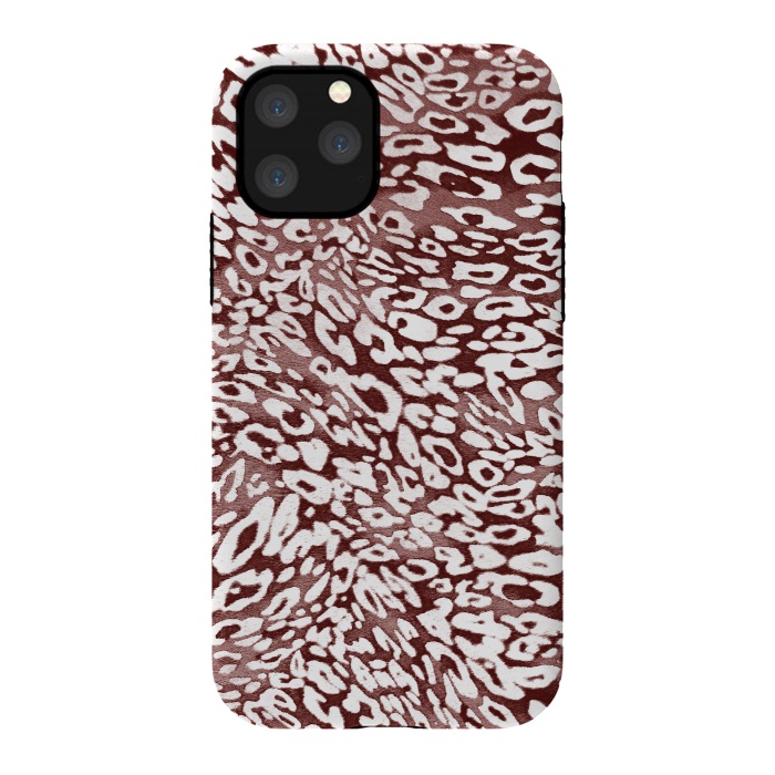 iPhone 11 Pro StrongFit White leopard print spots on burgundy by Oana 
