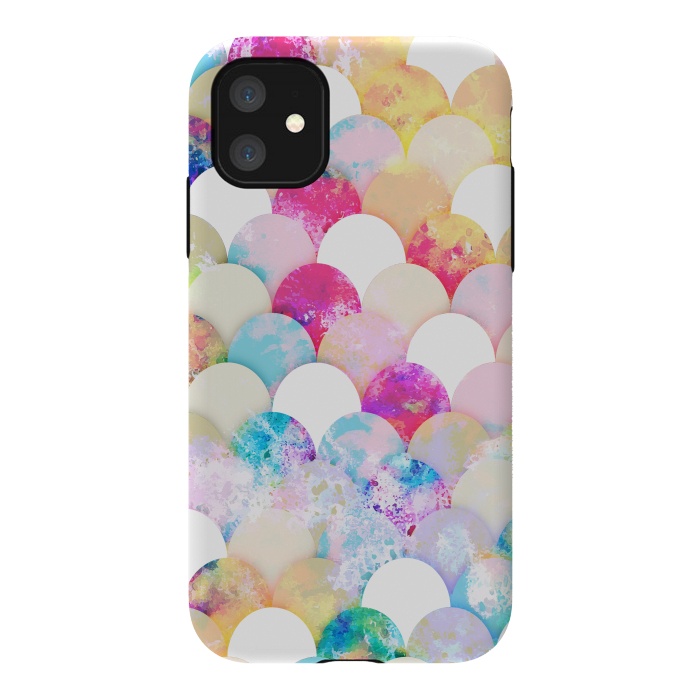 iPhone 11 StrongFit Colorful watercolor splattered seashells pattern by Oana 
