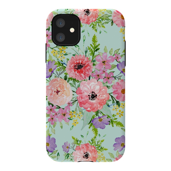 iPhone 11 StrongFit Blooming floral bouquet watercolor hand paint  by InovArts