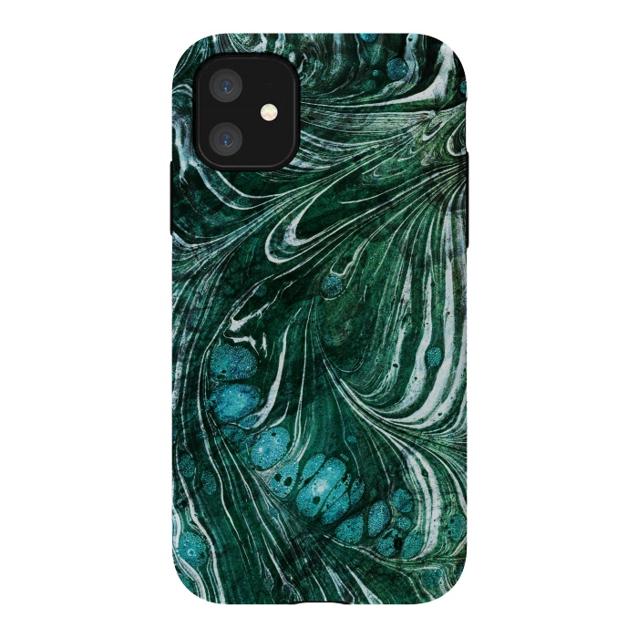 iPhone 11 StrongFit Emerald green painted liquid marble by Oana 