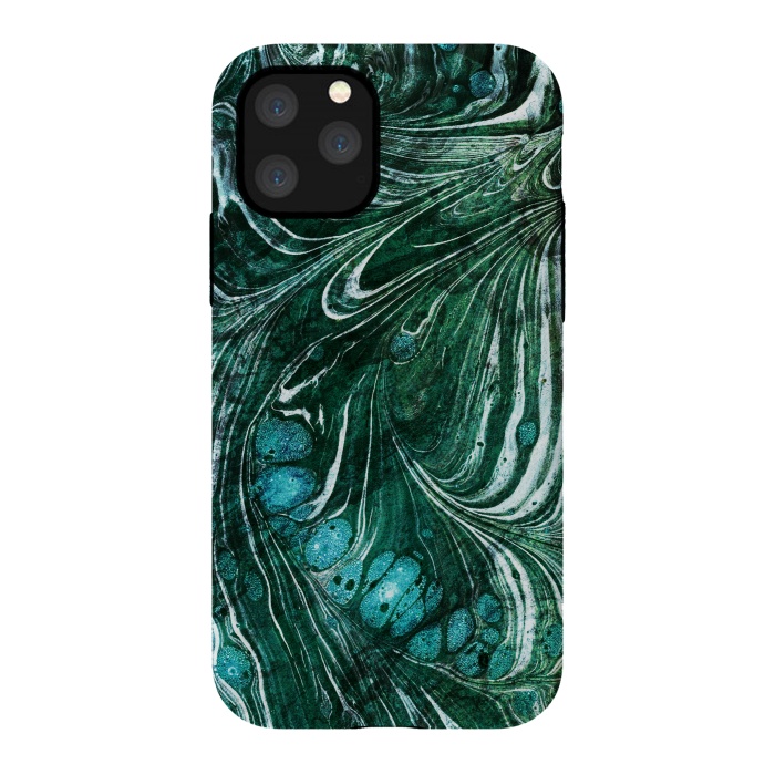iPhone 11 Pro StrongFit Emerald green painted liquid marble by Oana 
