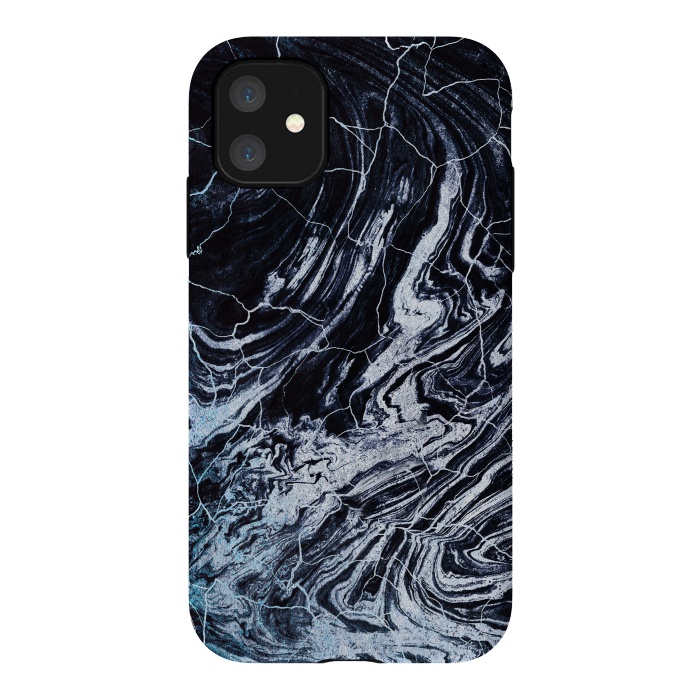 iPhone 11 StrongFit Dark navy textured marble painting by Oana 