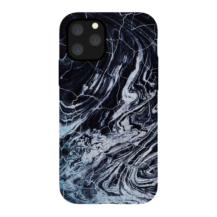 iPhone 11 Pro StrongFit Dark navy textured marble painting by Oana 