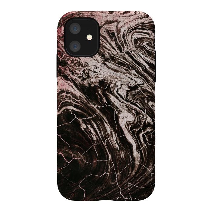 iPhone 11 StrongFit Rose gold and black marble art by Oana 