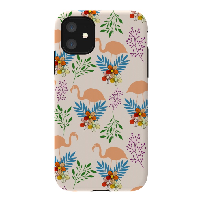 iPhone 11 StrongFit Flamingo Garden by Creativeaxle