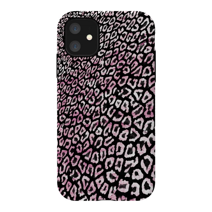 iPhone 11 StrongFit Pastel pink leopard print on black  by Oana 