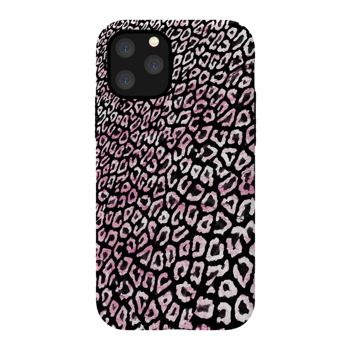 iPhone 11 Pro StrongFit Pastel pink leopard print on black  by Oana 