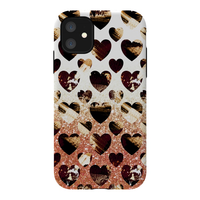 iPhone 11 StrongFit Golden animal print spotted hearts by Oana 
