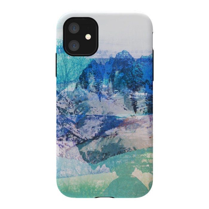 iPhone 11 StrongFit Blue turquoise painted mountain landscape by Oana 