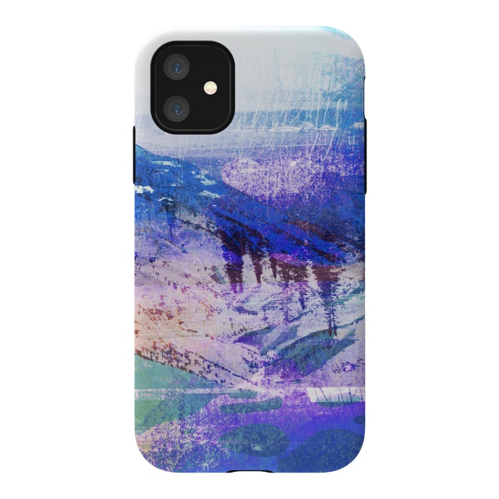 iPhone 11 StrongFit Abstract blue painted mountain landscape by Oana 