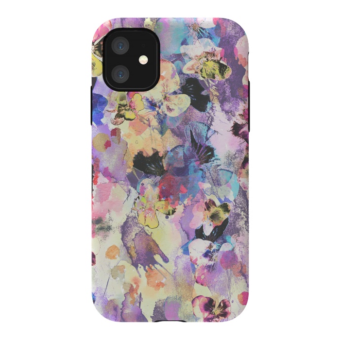 iPhone 11 StrongFit Watercolor splattered stylised pansy by Oana 