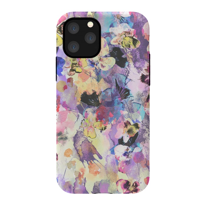 iPhone 11 Pro StrongFit Watercolor splattered stylised pansy by Oana 