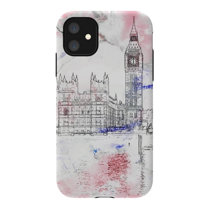 iPhone 11 StrongFit Big Ben London white pink sketch by Oana 