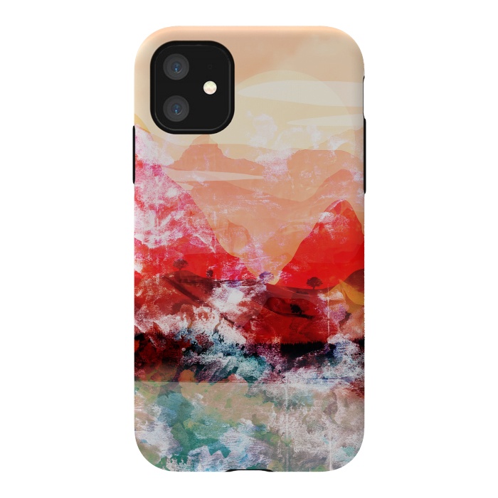 iPhone 11 StrongFit Peach read painted mountain landscape by Oana 