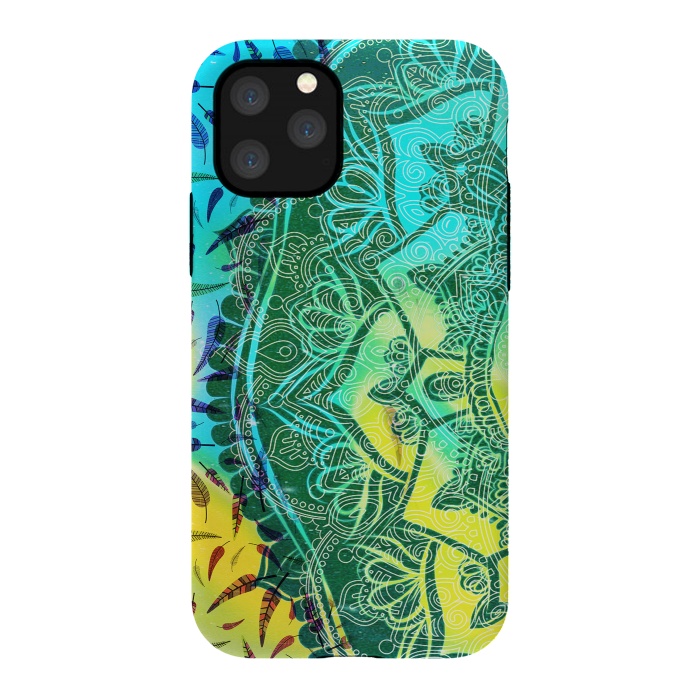 iPhone 11 Pro StrongFit Colorful tie dye mandala petals and feathers by Oana 