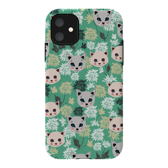 iPhone 11 StrongFit Cute Cats and Flowers by Karolina