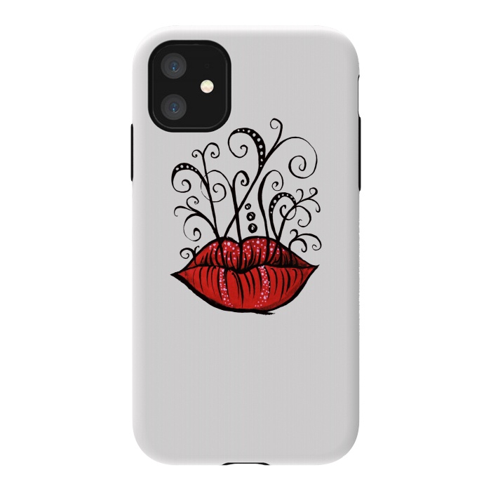 iPhone 11 StrongFit Weird Lips Ink Drawing Tattoo Style by Boriana Giormova