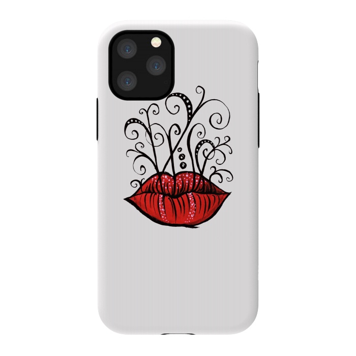 iPhone 11 Pro StrongFit Weird Lips Ink Drawing Tattoo Style by Boriana Giormova