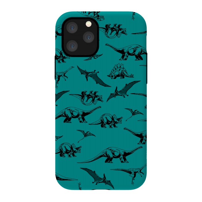 iPhone 11 Pro StrongFit Dinosaurs on Teal Background by Karolina