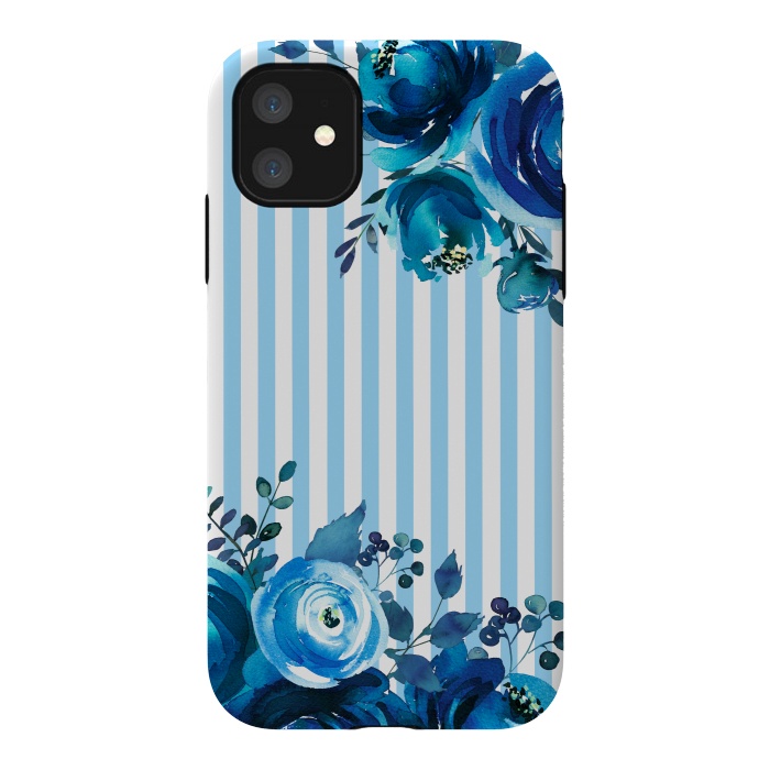iPhone 11 StrongFit Blue florals with light blue stripes by  Utart