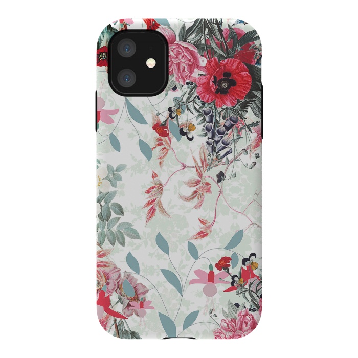 iPhone 11 StrongFit Pastel Botanical flowers - red mint by Oana 