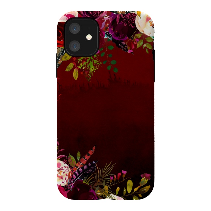 iPhone 11 StrongFit Deep Red Floral Meadow  by  Utart