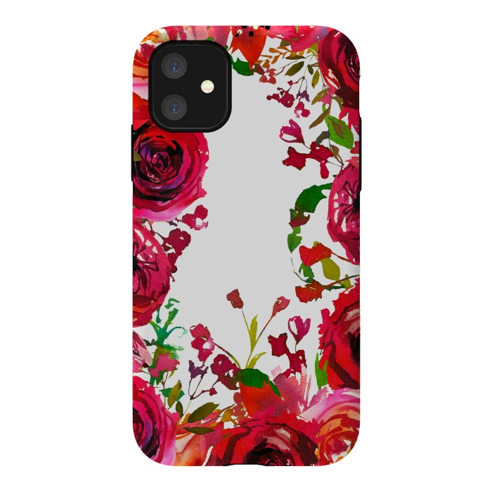 iPhone 11 StrongFit Moody red roses on white by  Utart