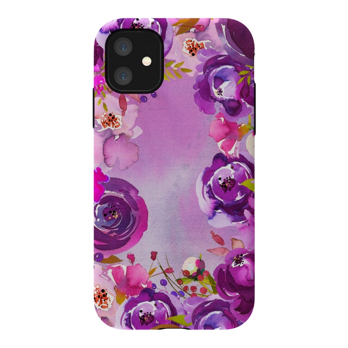 iPhone 11 StrongFit Watercolor Hand drawn Purple Spring Flowers by  Utart