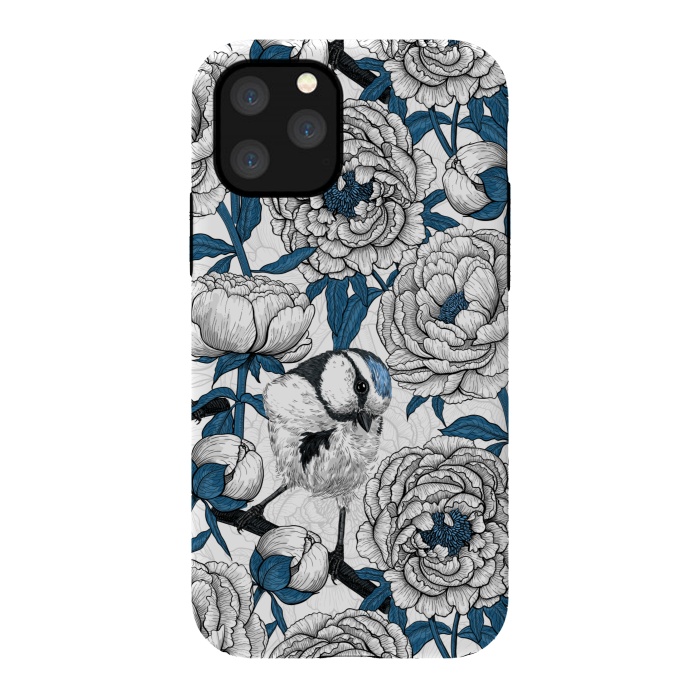 iPhone 11 Pro StrongFit White peonies and blue tit birds by Katerina Kirilova