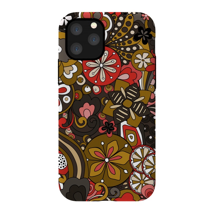 iPhone 11 Pro StrongFit Retro Moody Florals in Red, Mustard and Brown by Paula Ohreen