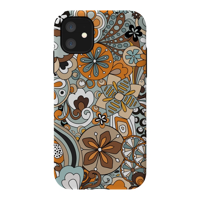 iPhone 11 StrongFit Retro Moody Florals in Blue and Orange by Paula Ohreen