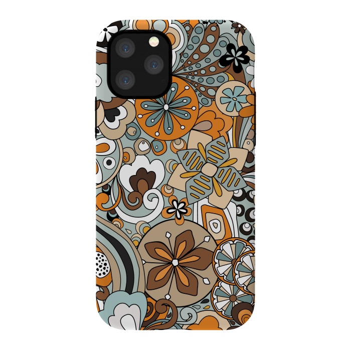 iPhone 11 Pro StrongFit Retro Moody Florals in Blue and Orange by Paula Ohreen