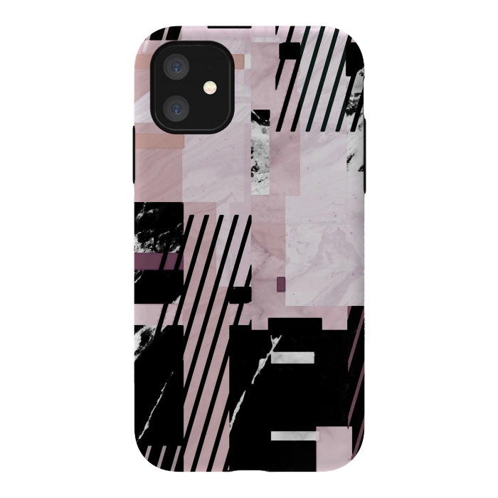 iPhone 11 StrongFit Modern geometric blush pink marble tiles by Oana 