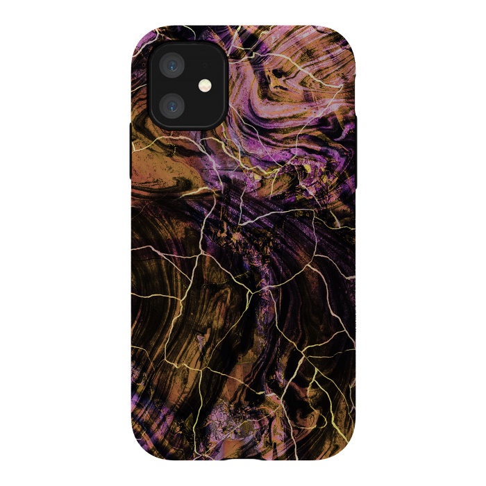 iPhone 11 StrongFit Gold pink marble brushstrokes and cracks by Oana 