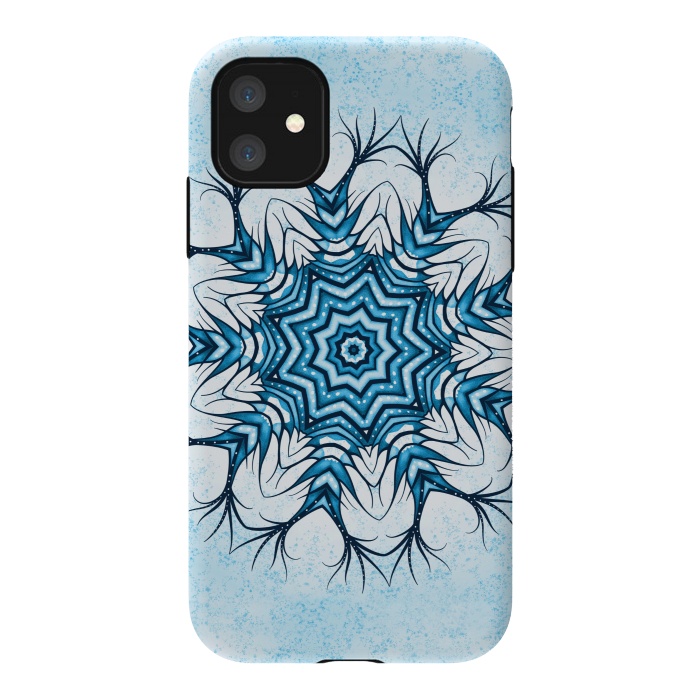 iPhone 11 StrongFit Snowflake Mandala In Blue Winter Abstract Art by Boriana Giormova