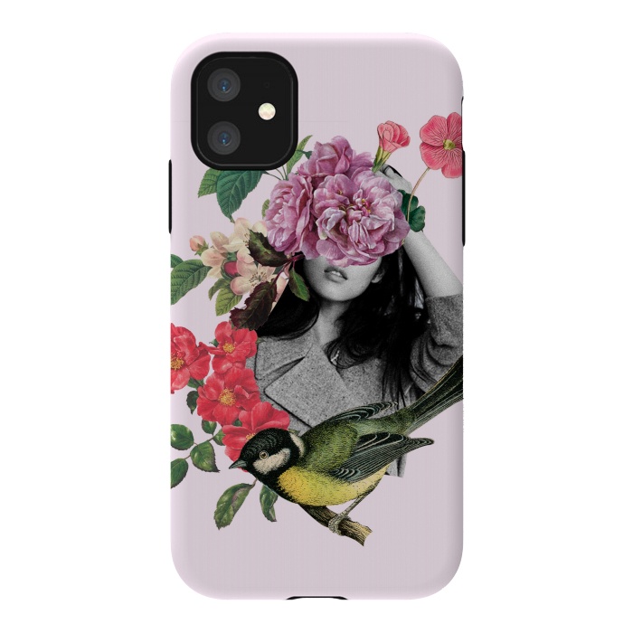iPhone 11 StrongFit Floral Girl & Bird by MARCOS COELHO